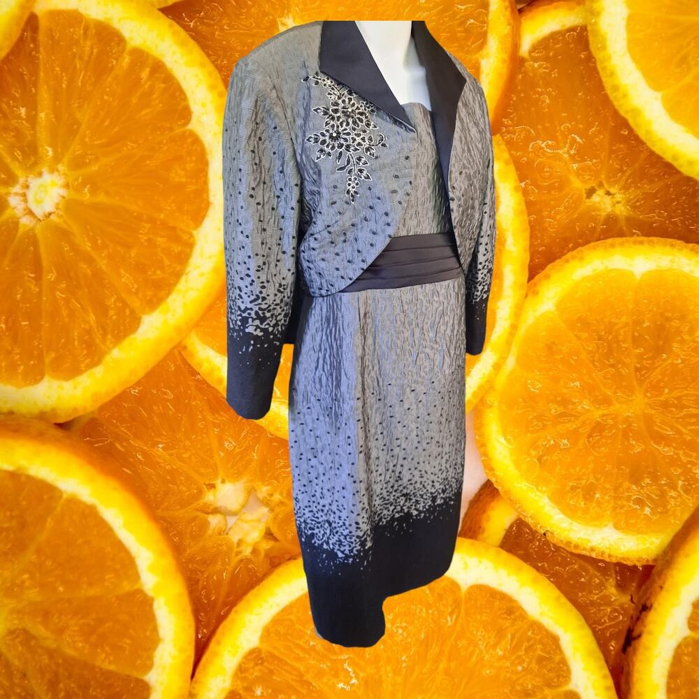 Nischelle 2‎ Piece Dress Suit with Sleeveless Dress  Beaded Flower Top Size 16
